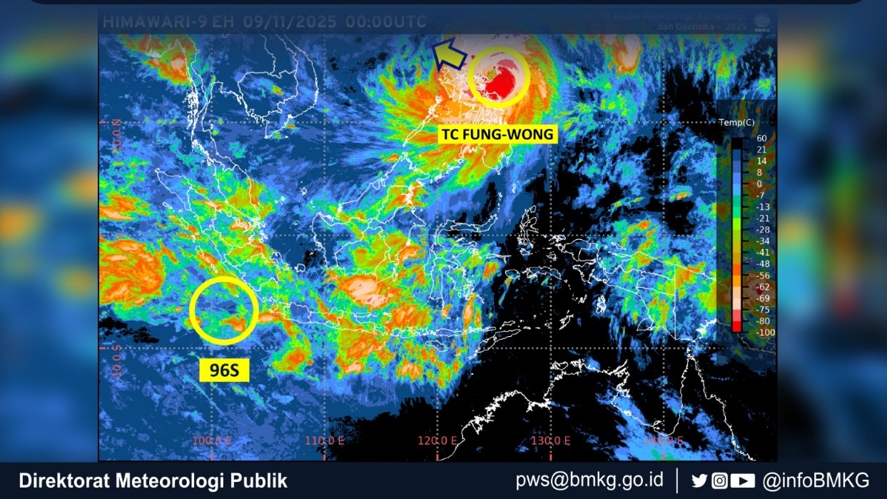 Bibit Siklon Tropis 96S dan Siklon Tropis Fung Wong Berpusar di Dekat Indonesia, Waspadai Dampaknya