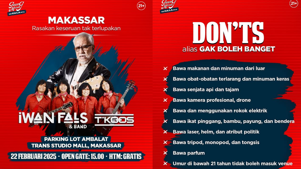 Konser Gratis Iwan Fals di Makassar 22 Februari 2025, Cek Lokasinya!