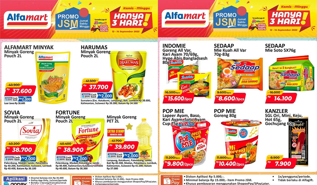 Promo JSM Alfamart Terbaru 12-14 September 2025, Minyak Goreng-Mie Instan Mulai Rp8 Ribuan