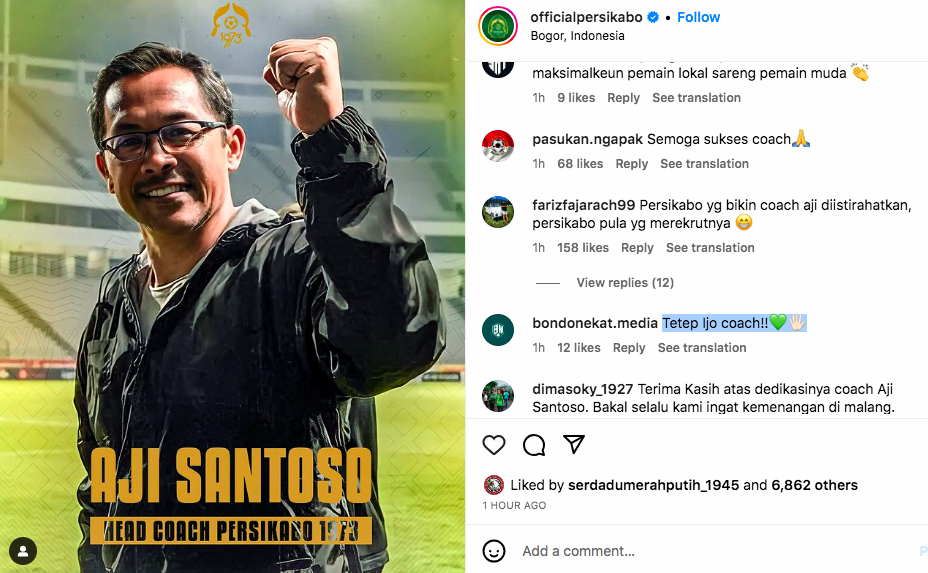 BREAKING NEWS! Aji Santoso ke Persikabo, Respon Positif Bonek Mengalir