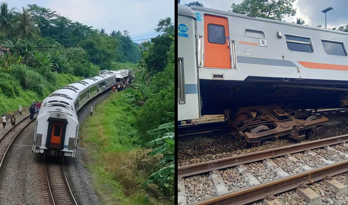 Kereta Bangunkarta Anjok di Bumiayu, Roda Lepas dari Lokomotif