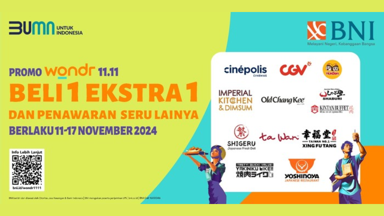 11 Promo Pakai wondr by BNI 11.11 Bulan November 2024, Ada Tiket Bioskop hingga Makanan dan Minuman