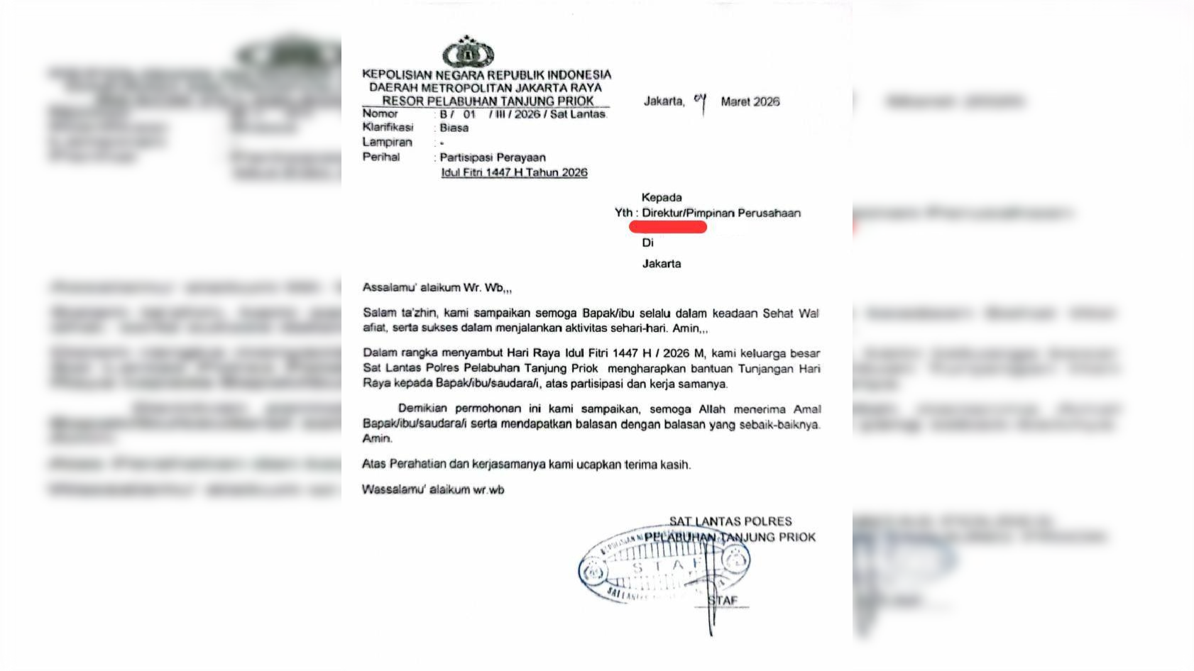 Viral Surat Berkop Polres Pelabuhan Tanjung Priok Minta THR, Polda Metro Telusuri