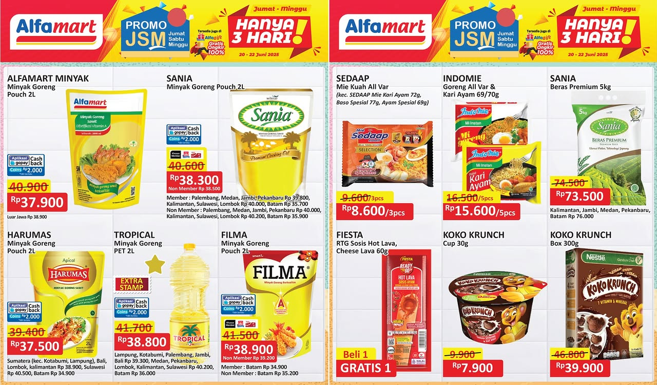 Promo JSM Alfamart Terbaru 20-22 Juni 2025, Belanja Hemat Minyak Goreng-Beras Rp37 Ribu!