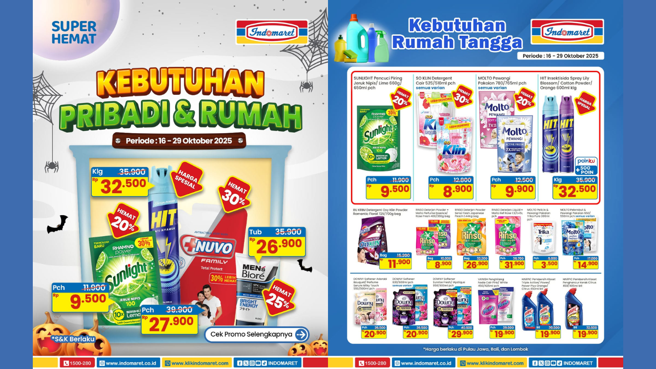 Katalog Promo JSM Indomaret Terbaru 17-19 Oktober 2025, Sabun Detergent Cuci Baju Rinso-Downy Mulai 8 Ribuan