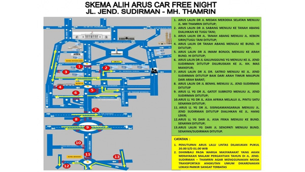 Pengalihan Jalan Malam Tahun Baru 2023, CFN Sudirman Thamrin Mulai 20.00 WIB