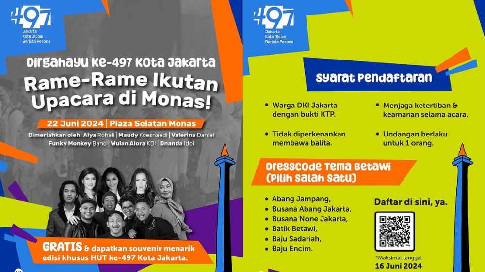 Buruan! Syarat dan Cara Daftar Ikut Upacara HUT ke-497 Jakarta di Monas 22 Juni 2024