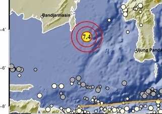 Gempa M7.4 Di Tenggara Kalsel, Dirasakan Sampai Jawa  dan Bali
