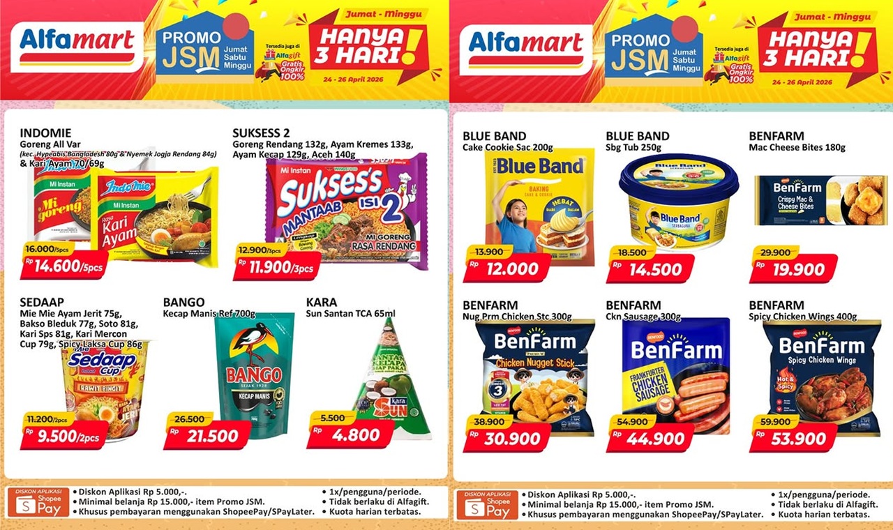 Katalog Promo JSM Alfamart 24-26 April 2026, Diskon Indomie Rp14 Ribuan Dapat 5!
