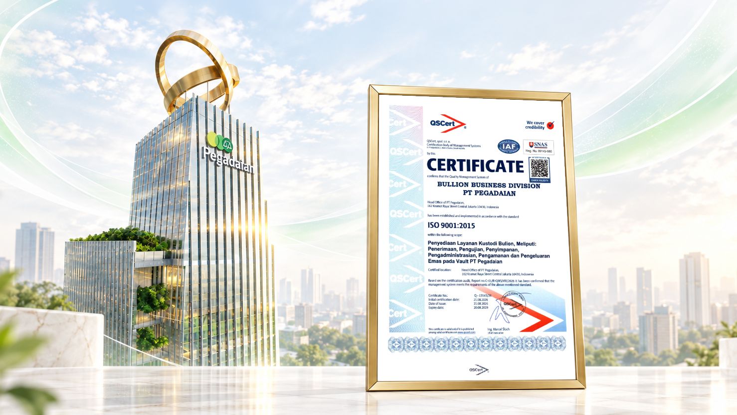 Perkuat Keamanan Vault Berstandar Global, Pegadaian Raih Sertifikasi ISO 9001:2015