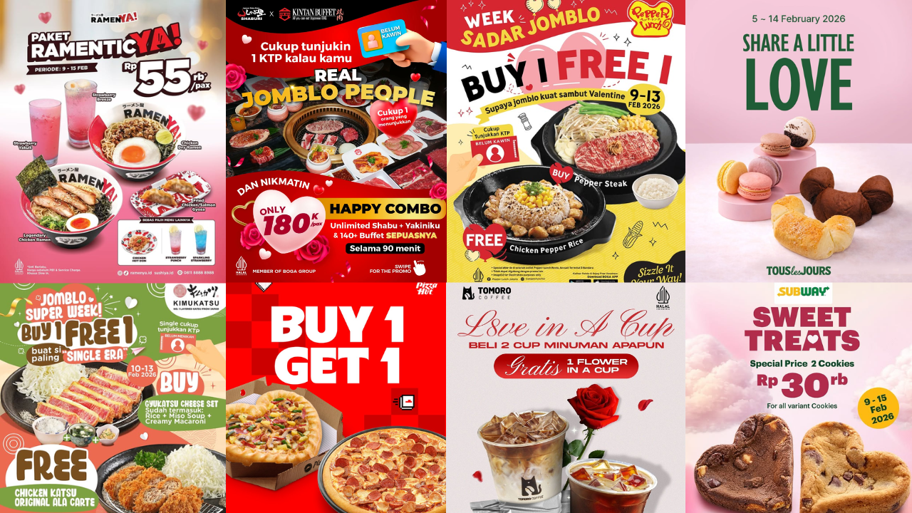 20 Diskon Kuliner Spesial Valentine 14 Februari 2026, Ada Tomoro, Kimukatsu hingga Tous Les Jours!