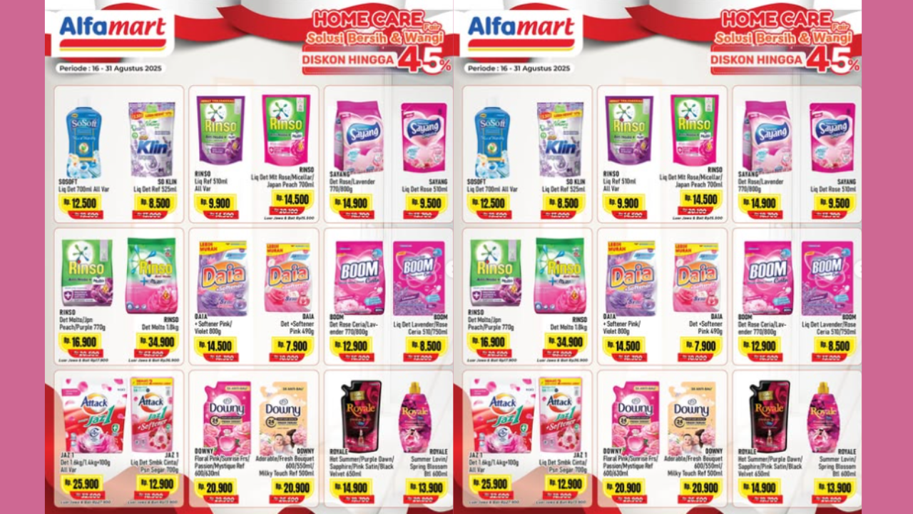 Promo Alfamart Terbaru Hari ini 30 Agustus 2025, Detergent Cuci Baju Bubuk-Cair Mulai Rp8.000