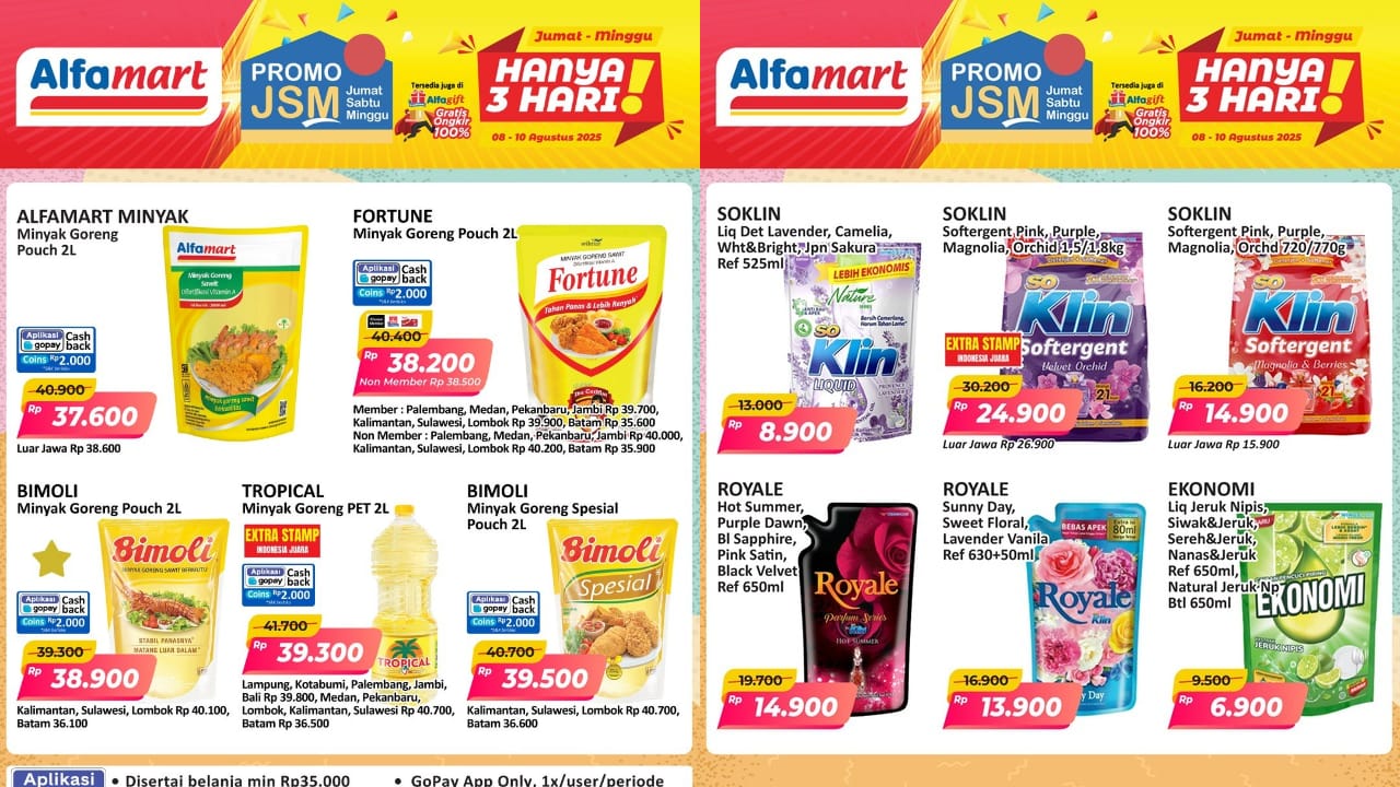 Promo JSM Alfamart Terbaru Hari Ini 10 Agustus 2025, Serbu Minyak Goreng-Sabun Mulai Rp6 Ribuan