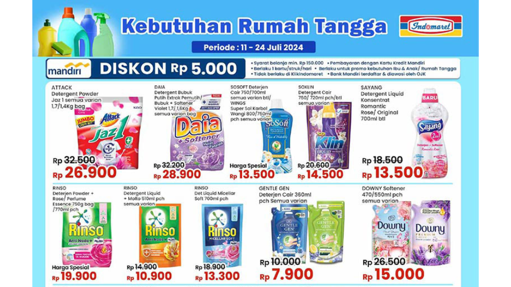 Katalog Promo JSM Indomaret Hari ini 21 Juli 2024, Diskon Rinso Detergent Cuma Rp10 Ribuan Aja!