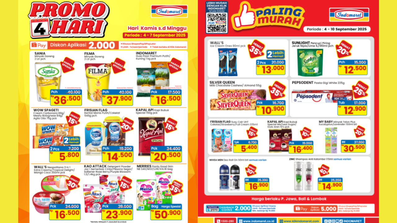 Katalog Promo JSM Indomaret Terbaru 5-7 September 2025, Harga Spesial Minyak Goreng Sania-Filma Mulai Rp36.000