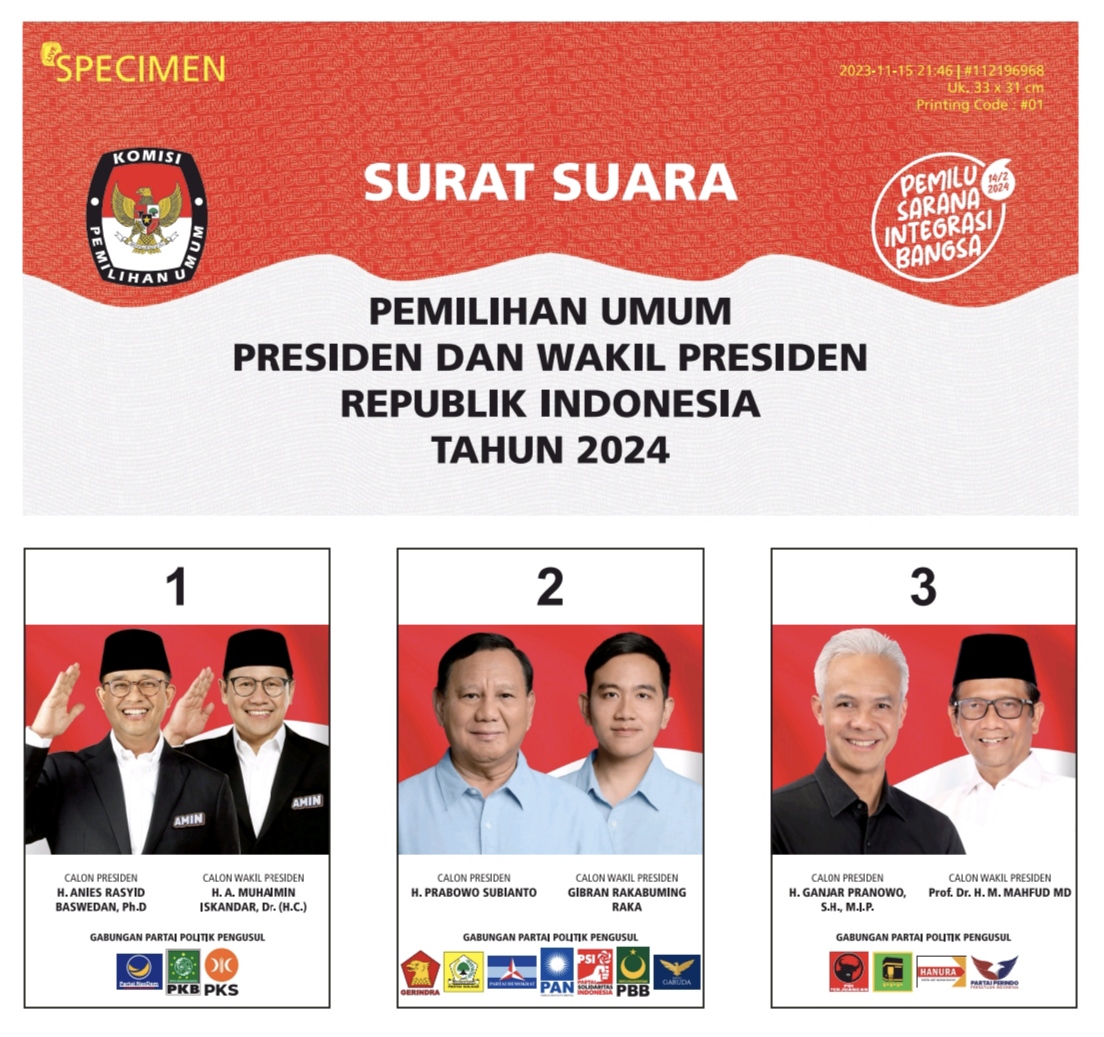 KPU Rilis Desain Surat Suara Pemilihan Capres-Cawapres 2024 