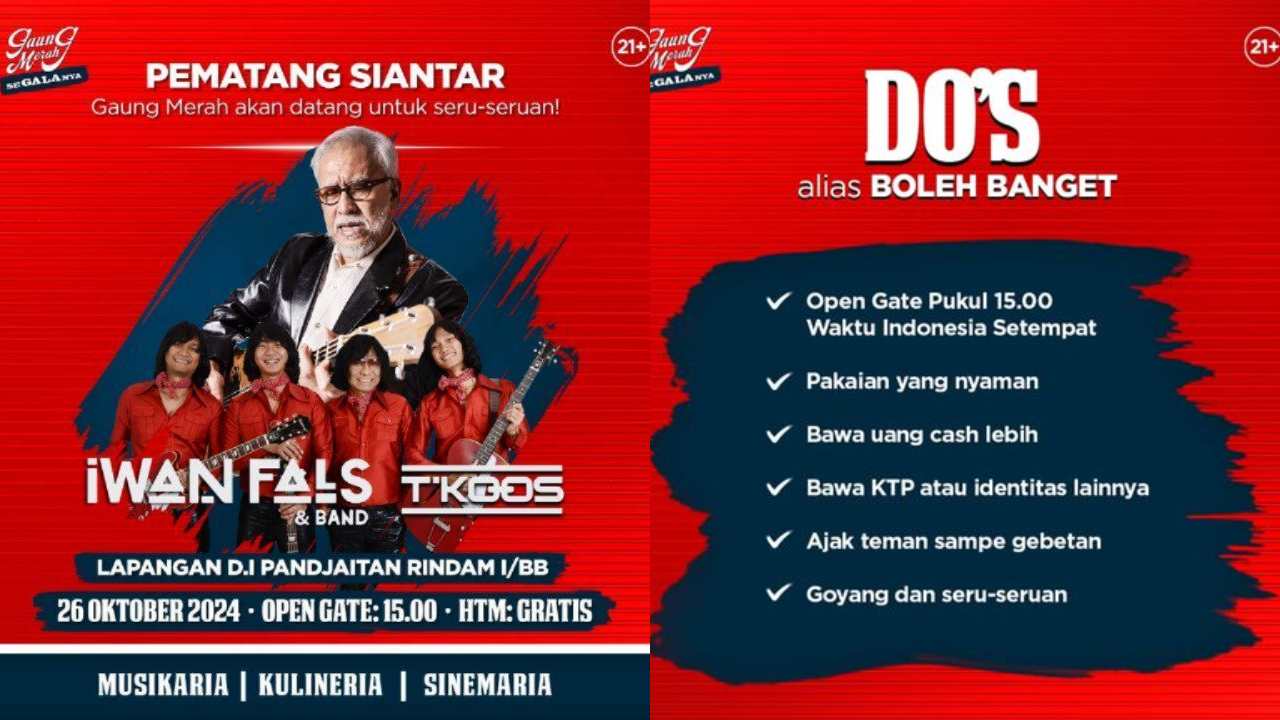 Konser Gratis Iwan Fals di Pematang Siantar 26 Oktober 2024, OI Cek Lokasinya!