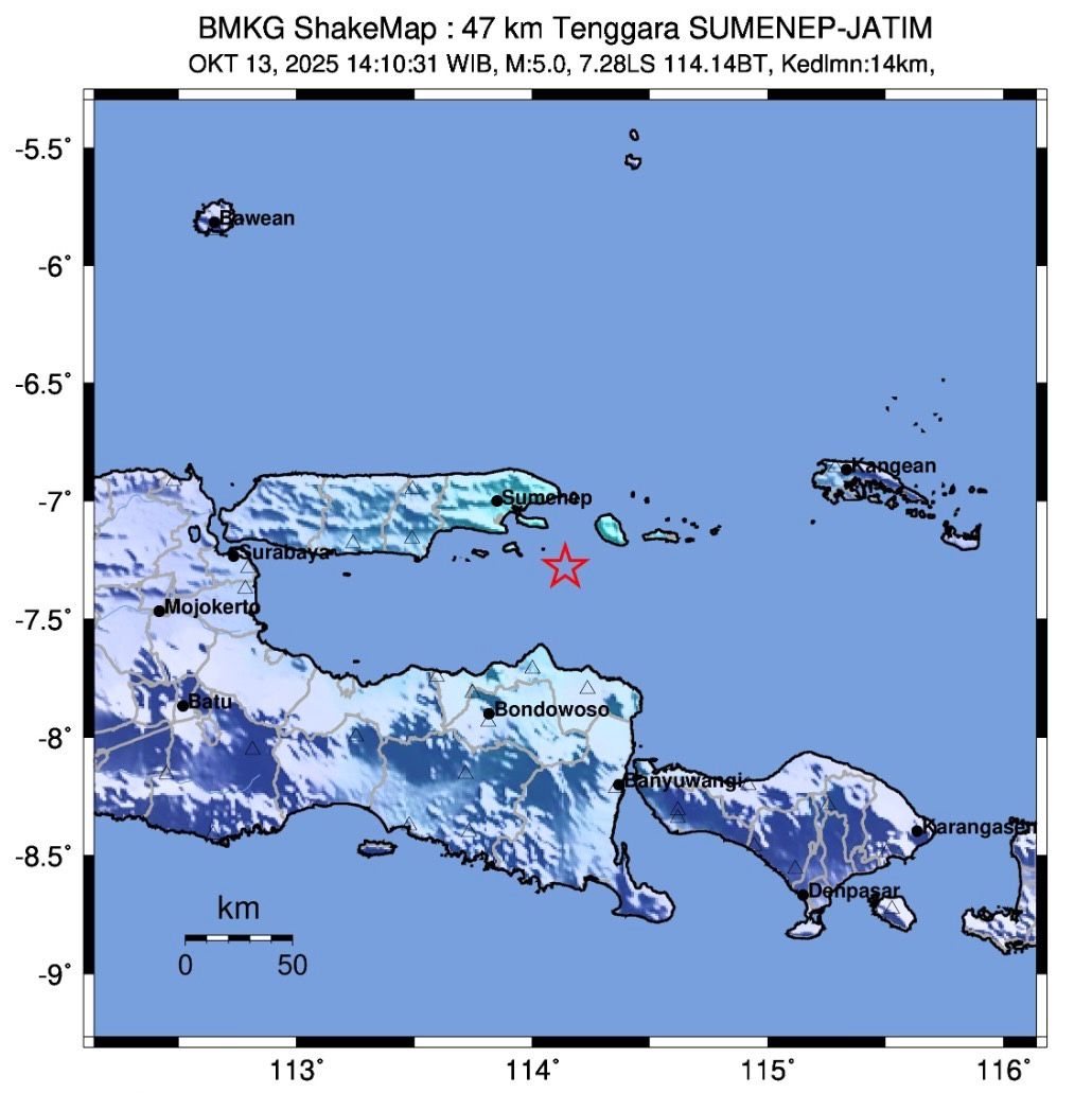 Gempa M5,0 Guncang Sumenep dan Sapudi, BMKG Pastikan Tak Berpotensi Tsunami