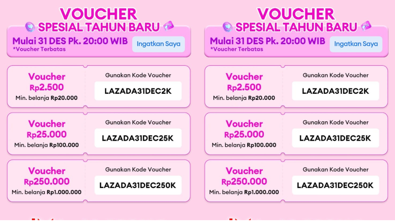 Kumpulan Kode Voucher Lazada Spesial Tahun Baru 1.1 Januari 2025, Ada Diskon Serba Rp25 Ribu!