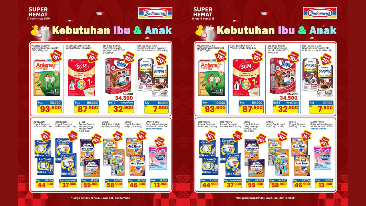 Promo Indomaret Akhir Pekan 23 Agustus 2025, Harga Susu-Popok Bayi Mulai Rp30 Ribuan Buruan Serbu!