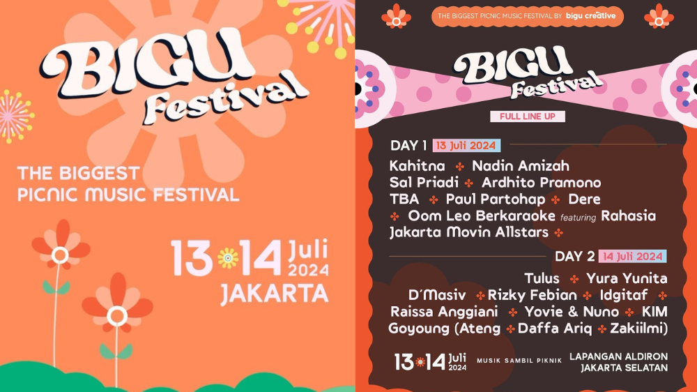 Konser Sambil Piknik! Bigu Festival 2024 di Lapangan Aldiron 13-14 Juli 2024, Line Up Tulus, Kahitna, D'Masiv, hingga Nadin Amizah