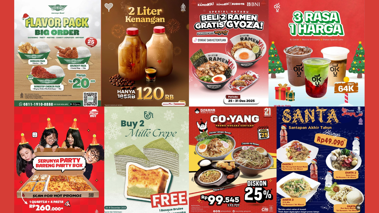 25 Promo Makanan dan Minuman Spesial Natal 2025, Ada Wingstop, JCO, Mixue, hingga Feel Matcha