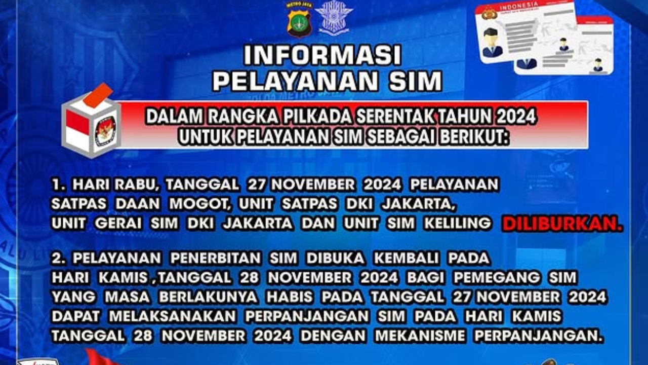 Sambut Pilkada 2024, Pelayanan SIM Keliling di Jakarta pada 27 November Diliburkan