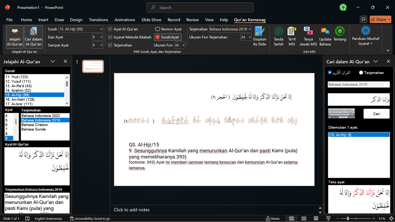 Qur’an Kemenag Add-ins Hadir di Microsoft PowerPoint, Unduh di Sini!