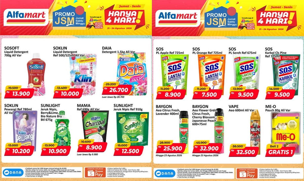 Promo JSM Alfamart Terbaru Hari Ini 23 Agustus 2026, Diskon Soklin Liquid Rp10 Ribuan