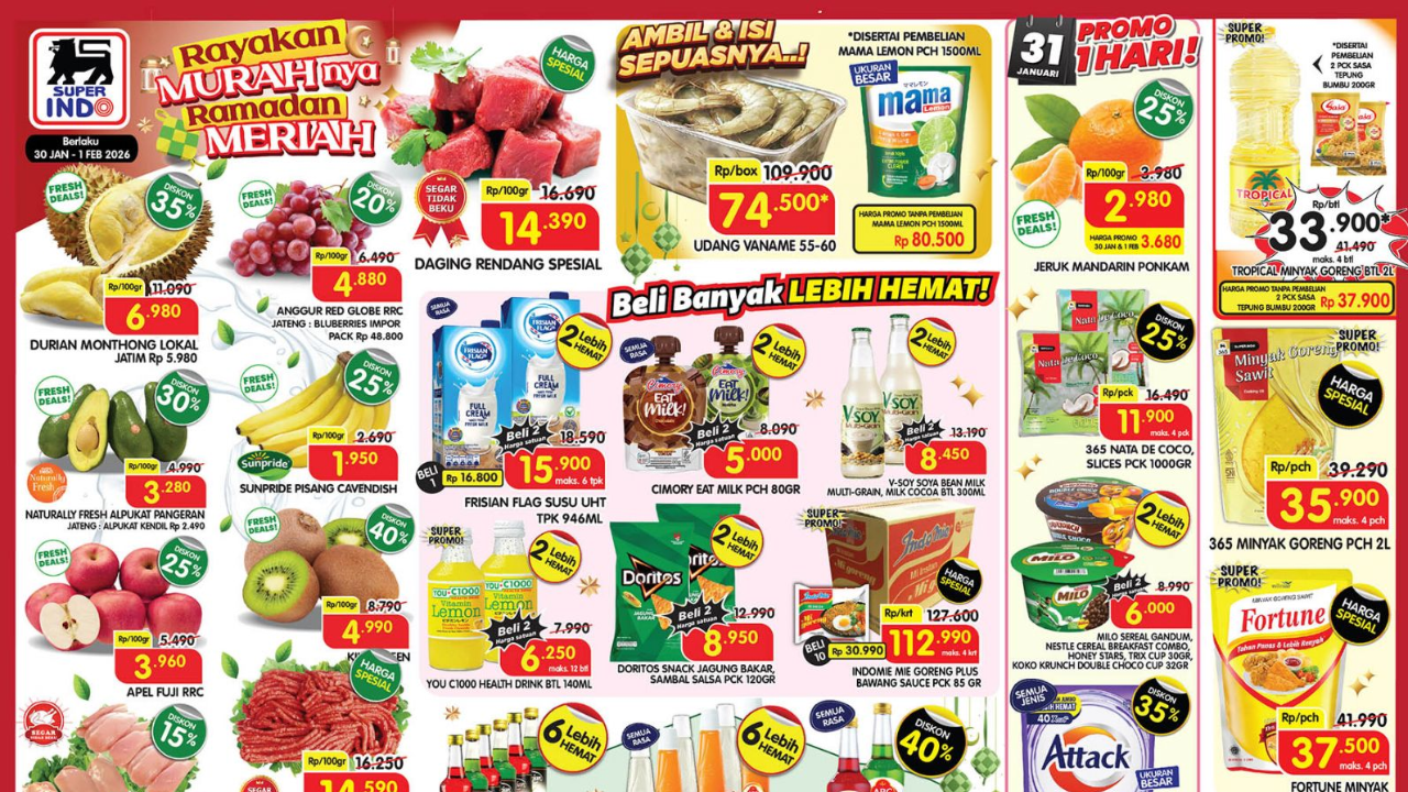 Promo JSM Superindo Minggu Ini 30 Januari-1 Februari 2026, Jelang Ramadhan Ambil Udang Sepuasnya Rp74 Ribu