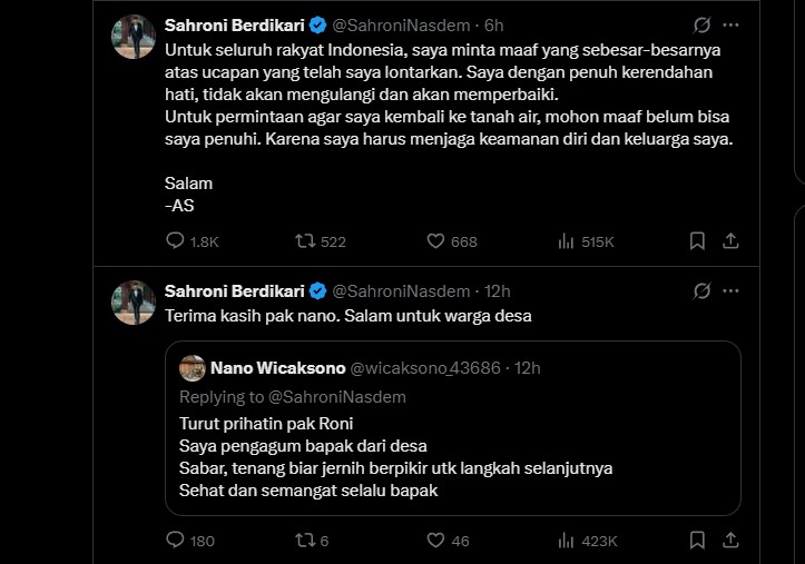 Heboh! Beredar Dugaan Akun Ahmad Sahroni di X, Sempat Buat Cuitan Menohok, Asli atau Palsu?