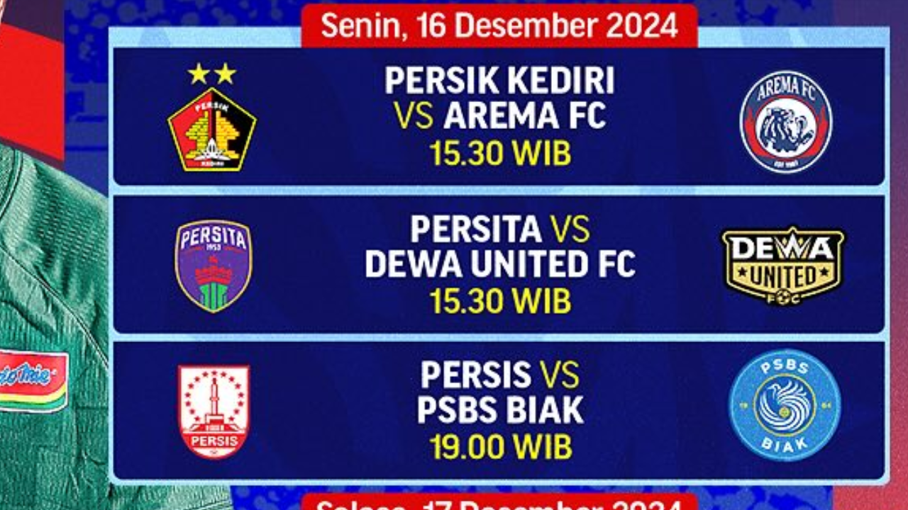 Link Live Streaming Persik Kediri vs Arema FC dan Persita Tangerang vs Dewa United di Liga 1 Hari Ini 16 Desember 2024, Kick Off Pukul 15.30 WIB