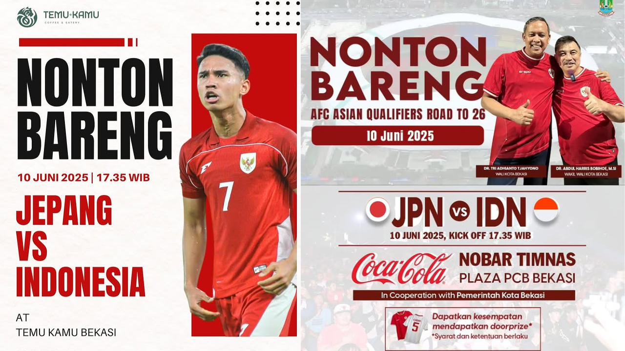 10 Lokasi Nobar Jepang vs Indonesia Hari Ini 10 Juni 2025 di Bekasi, Yuk Warga Jangan sampai Ketinggalan!