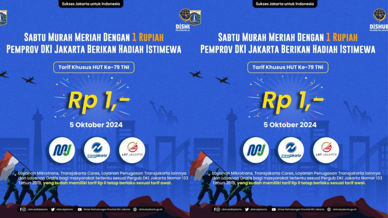 Promo HUT ke-79 TNI! Naik Transjakarta-MRT-LRT Jakarta Cuma Rp1, Berlaku 5 Oktober 2024