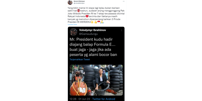 Parah! Ruhut Retweet Editan Foto Presiden Jokowi Lagi Tambal Ban