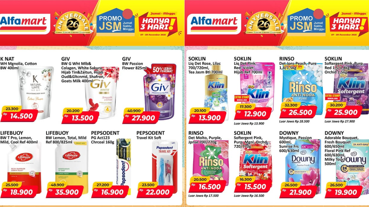 Katalog Promo JSM Alfamart Terbaru 9 November 2025, Soklin Detergen Rp13 Ribuan