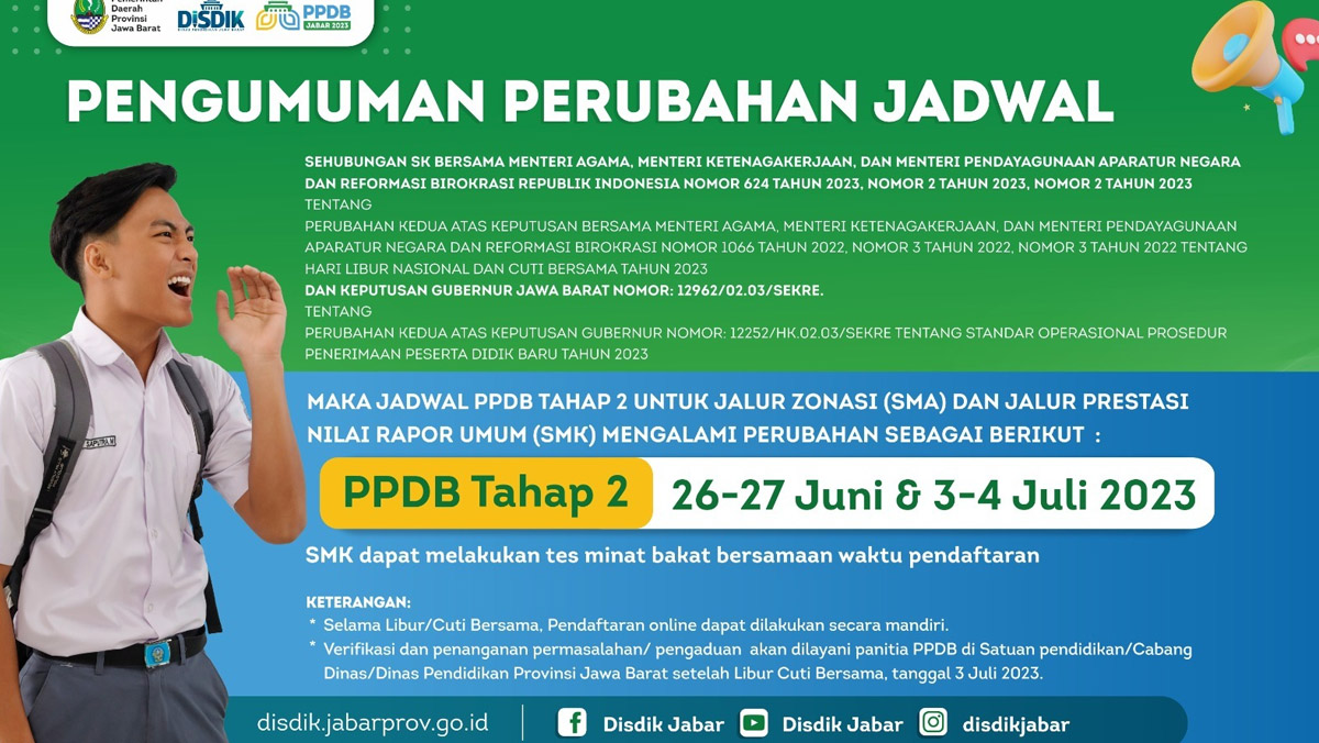 Perubahan Jadwal PPDB Jabar Tahap 2 2023 jenjang SMA/SMK, Berikut Syaratnya