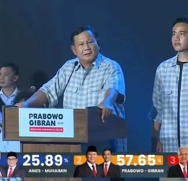 Prabowo: Semua Hasil Hitung Cepat Tunjukkan Prabowo-Gibran Menang Satu Putaran