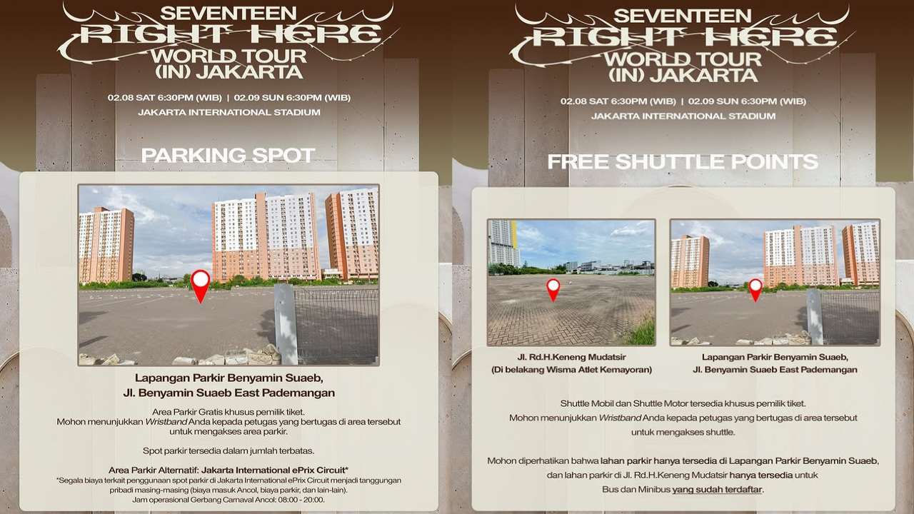 Gratis! Lokasi Parkir Konser SEVENTEEN di Jakarta 2025, Ada Shuttle Mobil dan Motor