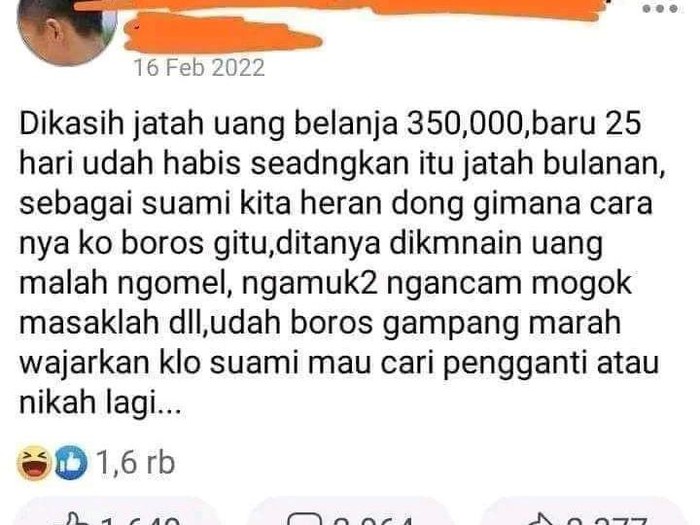 Istri Minta Uang Bulanan, Pria Ini Berang di Medsos: Rp 350 Ribu Buat Bulanan Belum 25 Hari Sudah Habis!