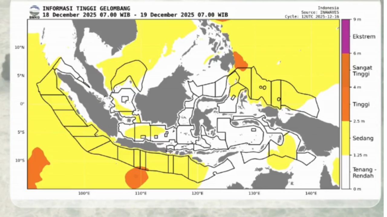Wilayah Terdampak Gelombang Tinggi hingga 4 Meter di Indonesia 18-21 Desember 2025, BMKG Imbau Warga Tetap Waspada!