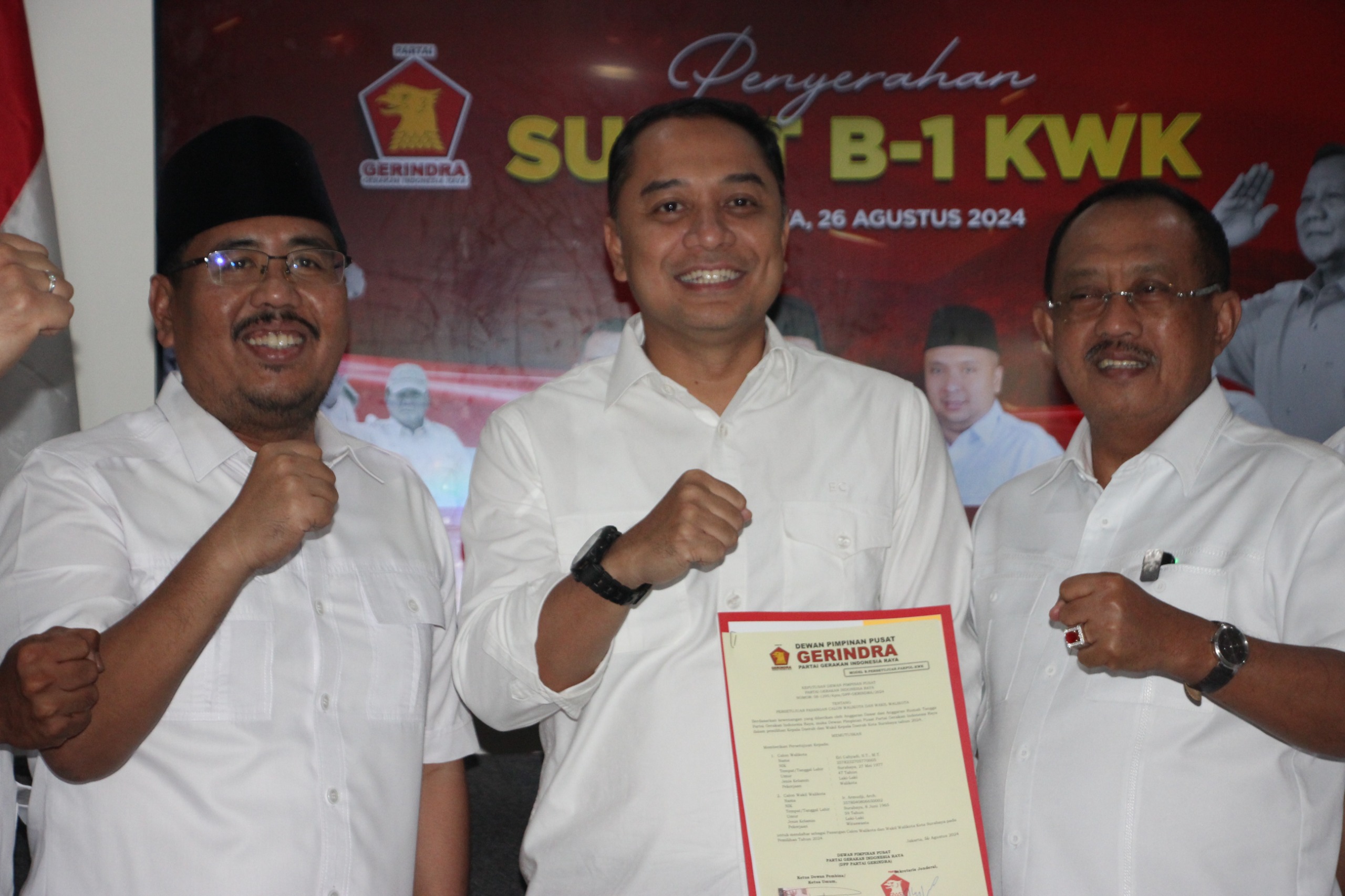 Gerindra Resmi Dukung Eri-Armuji, Pilwali Surabaya Diisi Calon Tunggal?