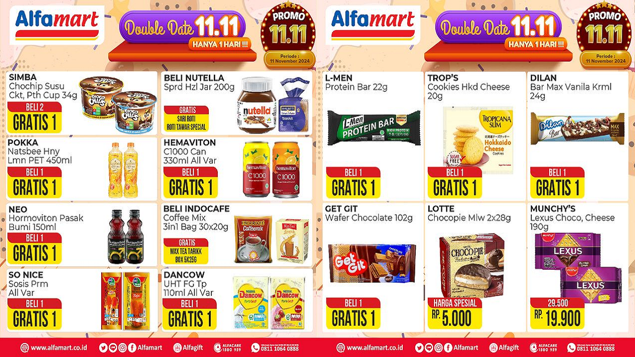 Katalog Promo Alfamart Spesial 11.11 November 2024, Susu hingga Snack Beli 1 Gratis 1