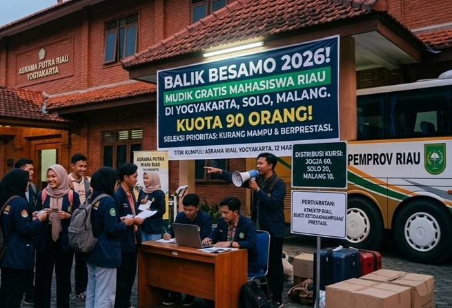 Pemprov Riau Kembali Gelar Mudik Gratis 'Balek Besamo 2026' Bagi Mahasiswa di Jawa