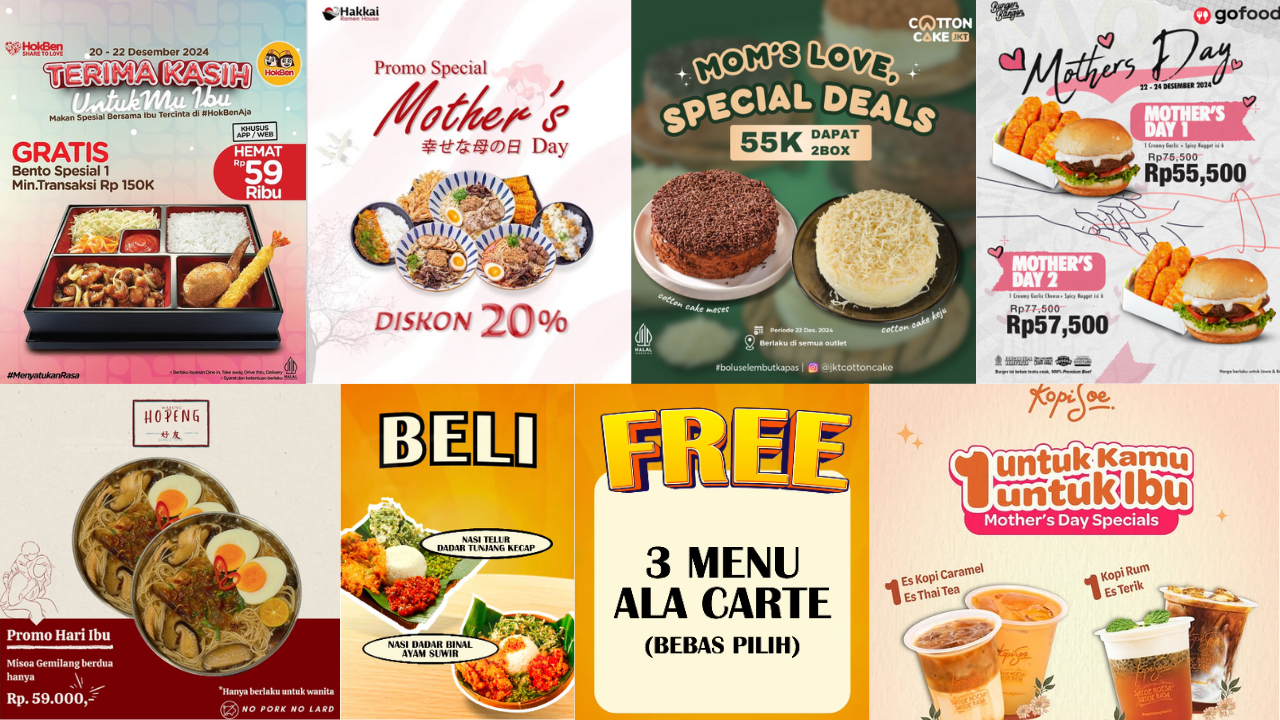 10 Promo Makanan dan Minuman Spesial Hari Ibu 2024, Ada Hokben, Burger Bangor hingga Kopi Soe