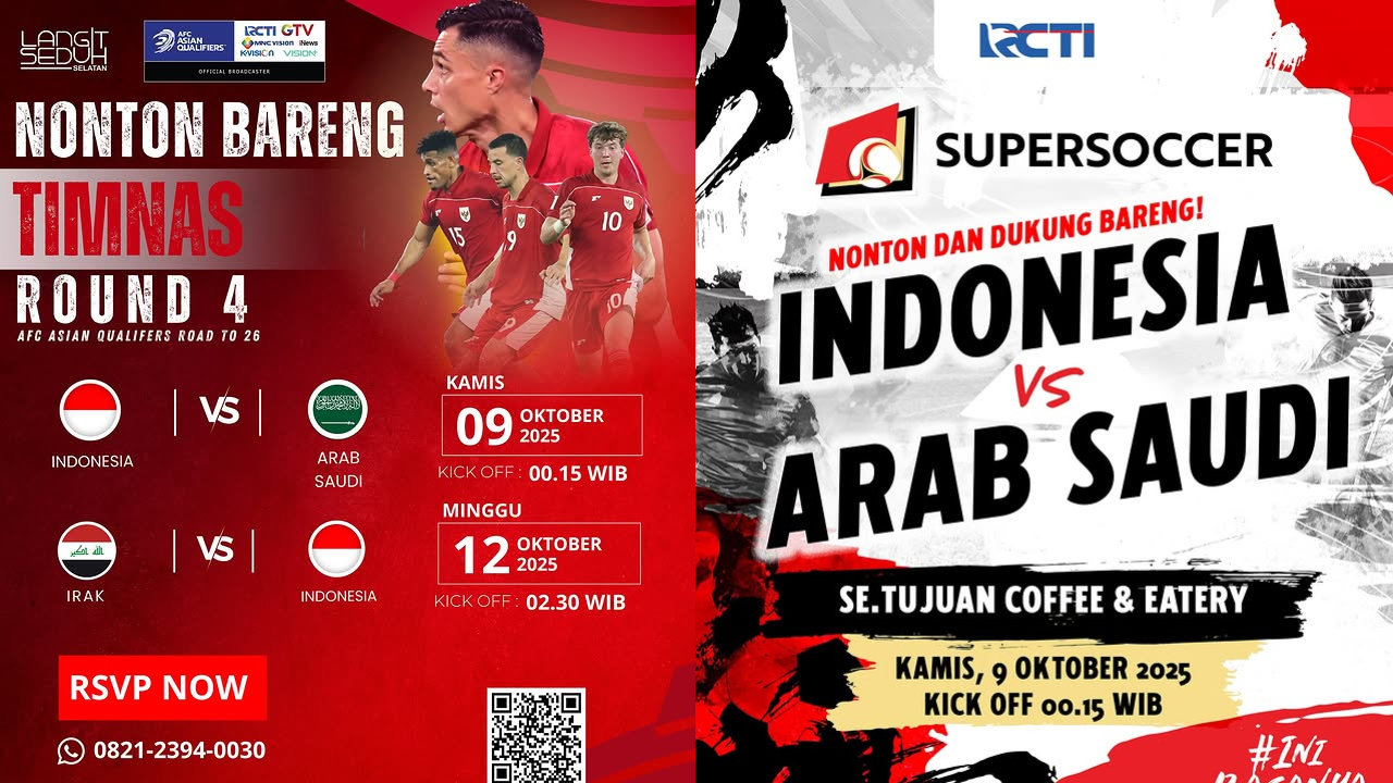 34 Lokasi Nobar Timnas indonesia vs Arab Saudi di Jabodetabek, Dukung Garuda Menang