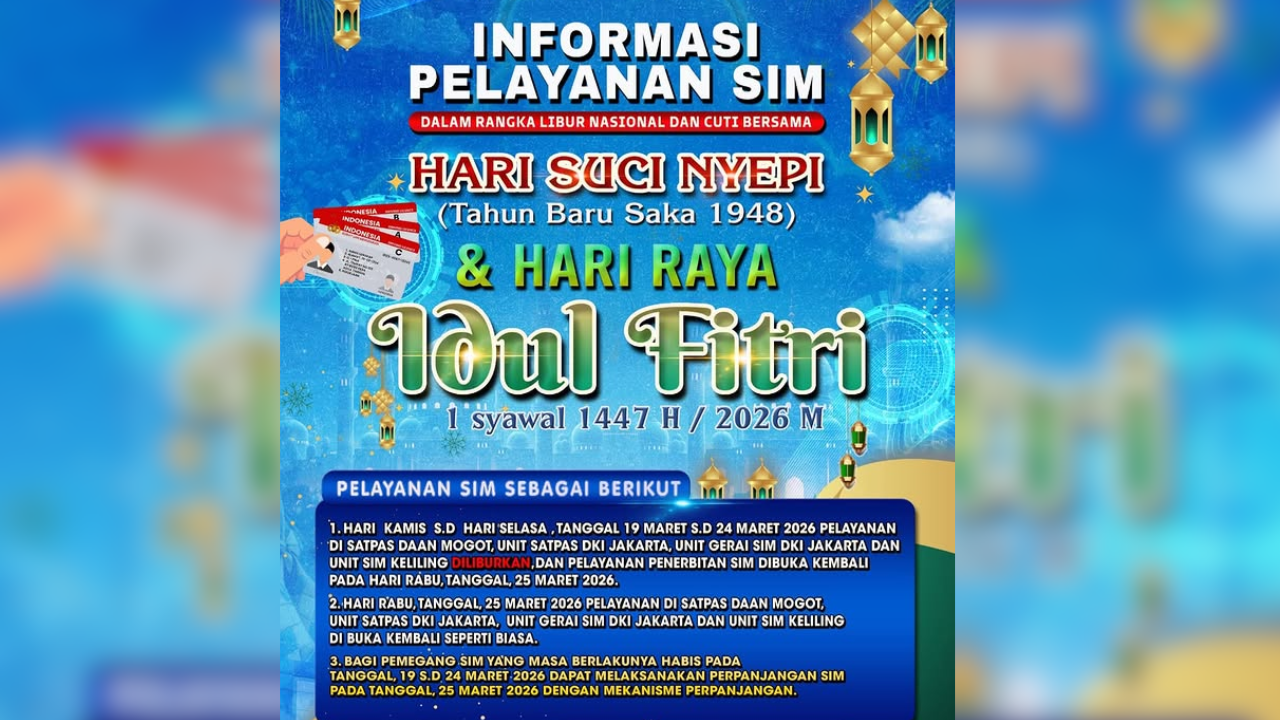 Layanan SIM Keliling di Jakarta Tutup selama Libur Nyepi dan Lebaran 2026, Buka Kapan?