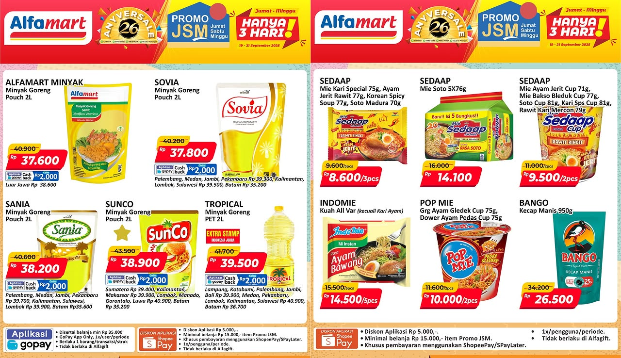 Promo JSM Alfamart Terbaru 19-21 September 2025, Borong Minyak Goreng-Mie Instan Rp8 Ribuan