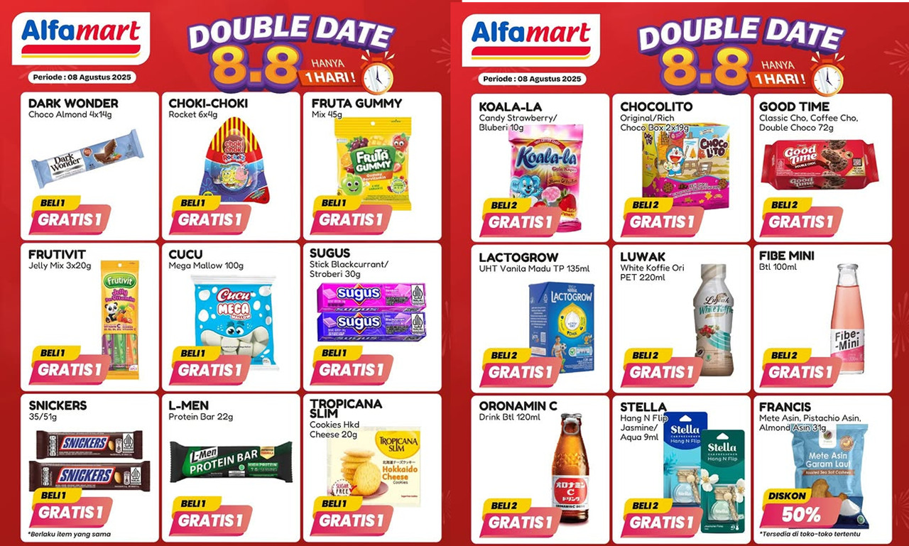 Katalog Promo JSM Alfamart Terbaru 8-10 Agustus 2025, Snack-Permen Beli 1 Gratis 1