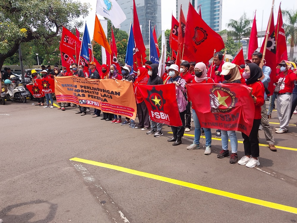 Demo Buruh Berlangsung di Kementrian Ketenagakerjaan, Situasi Lalu lintas Cenderung padat
